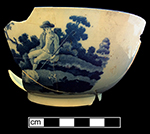 Pearlware common shape bowl printed underglaze in medium blue.  Scene shows a shepherd and sheep in a country estate setting. Transferware Collector’s Club named this pattern “Elegant Shepherd Boy”. 6.75” rim diameter; 3.5” vessel height.